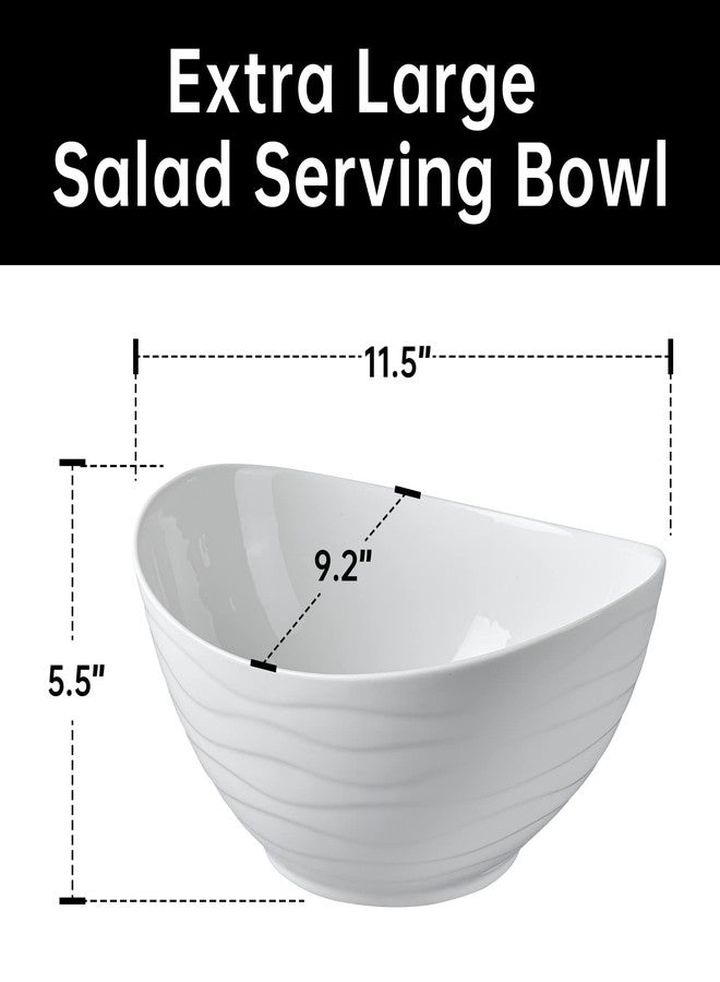 KITEISCAT Extra Large Elegant Ceramic Oval Salad Bowl Set with Premium Acacia Wood Salad Serving Utensils - Large Capacity, Stylish and Practical, Kitchen Must-Have - Image 2